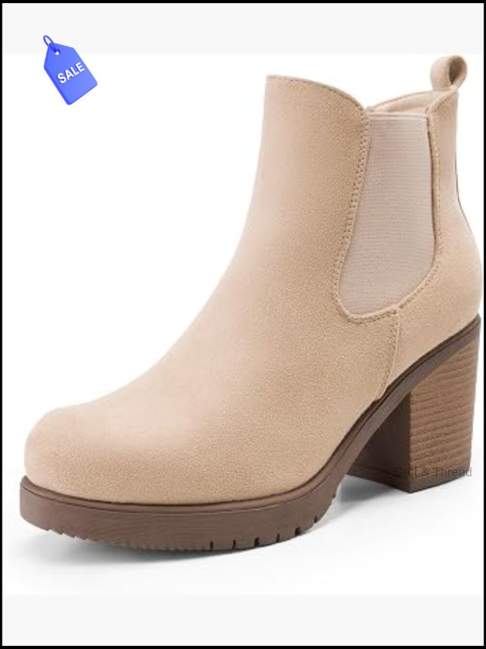 Chelsea Ankle Boots 3-Inch Block Heel Faux Suede Women's Booties Pull-On